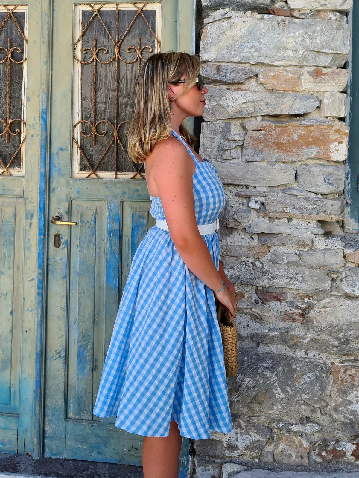 Light Blue 1950s Plaid Halter Swing Dress sold by Retro Stage product image thumbnail 2