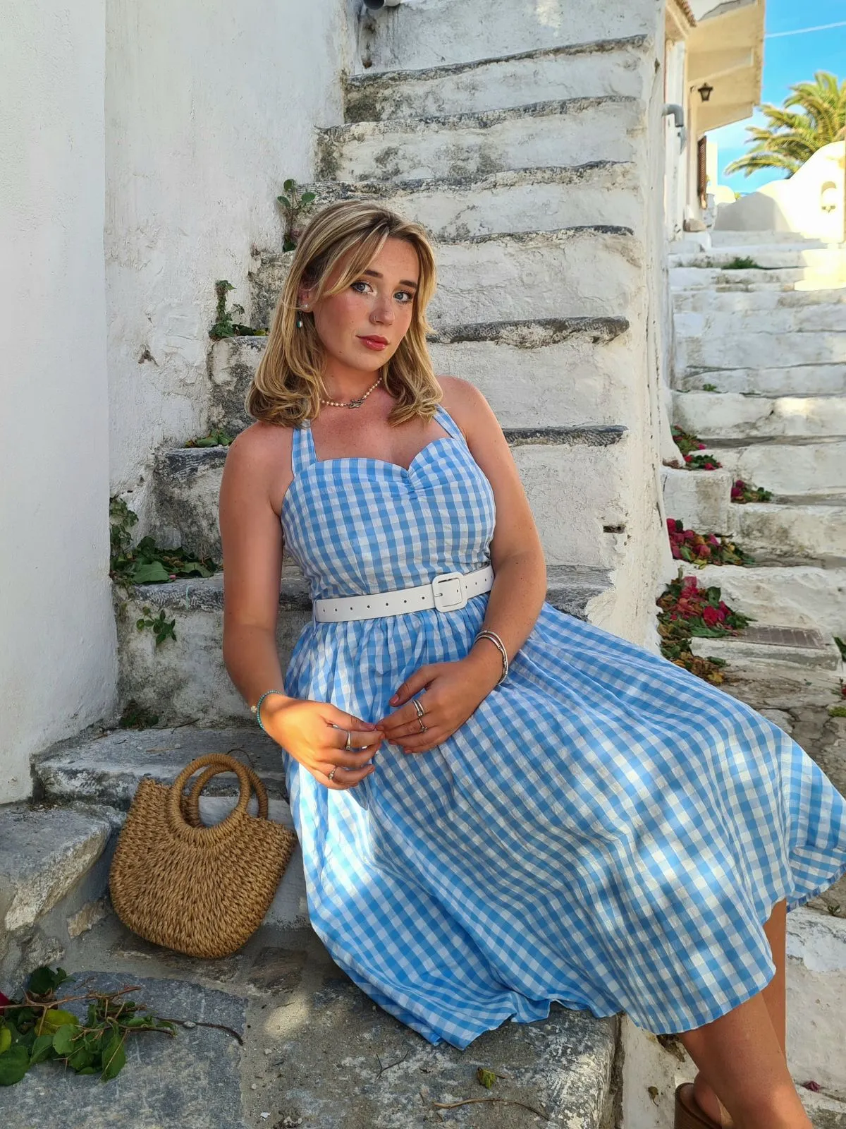 Light Blue 1950s Plaid Halter Swing Dress sold by Retro Stage