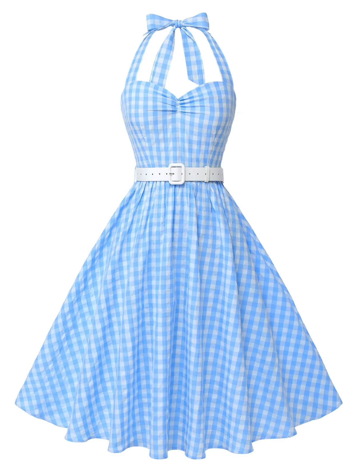 Light Blue 1950s Plaid Halter Swing Dress sold by Retro Stage product image thumbnail 4
