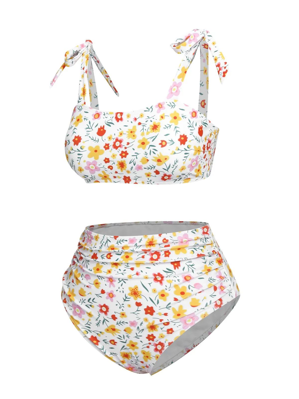 White 1930s Shoulder Straps Ditsy Florals Swimsuit sold by Retro Stage product image thumbnail 2