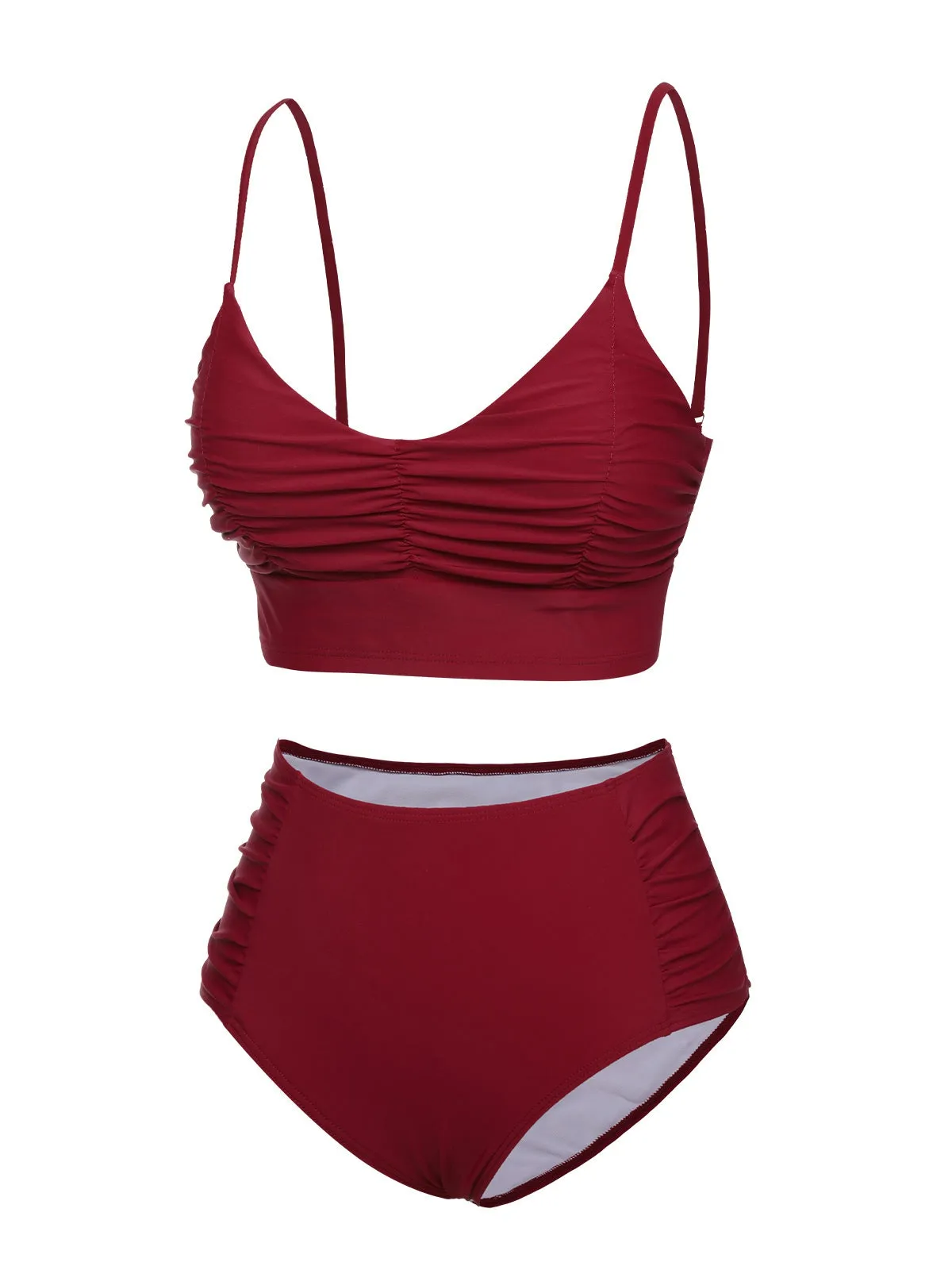 Wine Red 1930s Solid Wrinkle Swimsuit sold by Retro Stage product image thumbnail 2