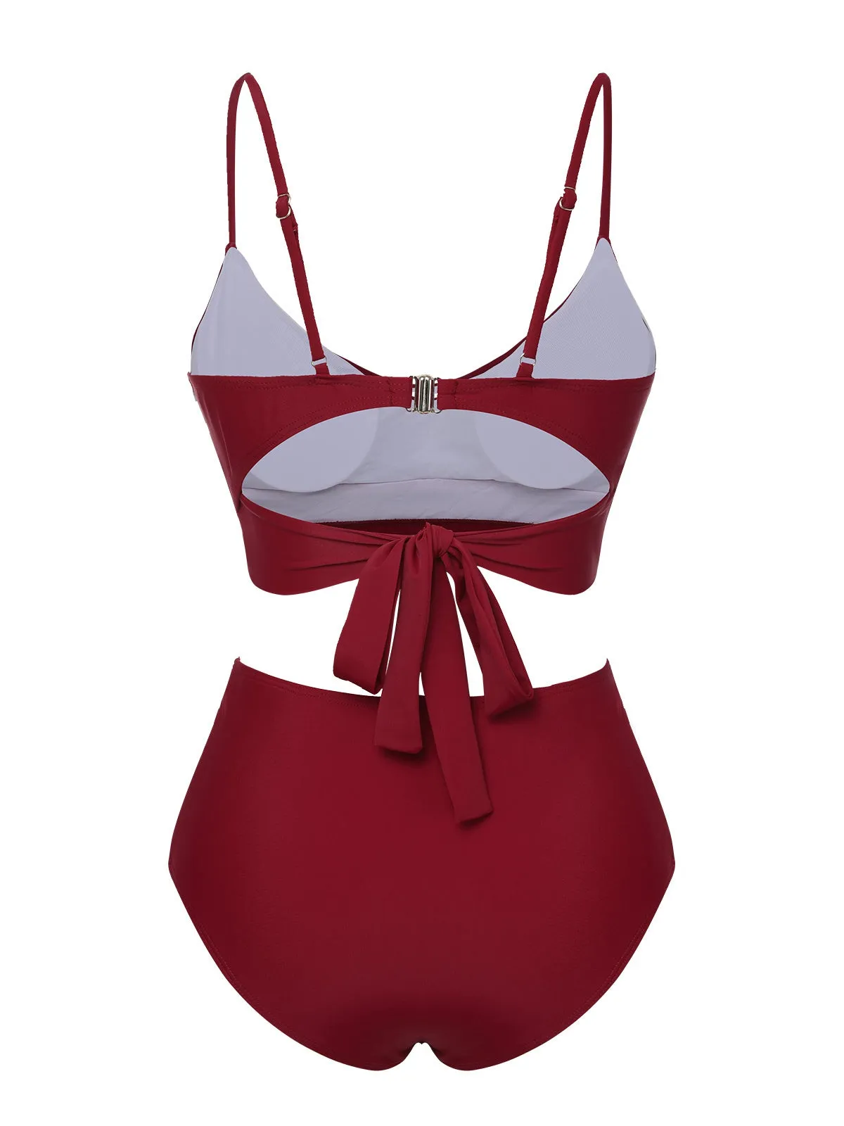 Wine Red 1930s Solid Wrinkle Swimsuit sold by Retro Stage product image thumbnail 3