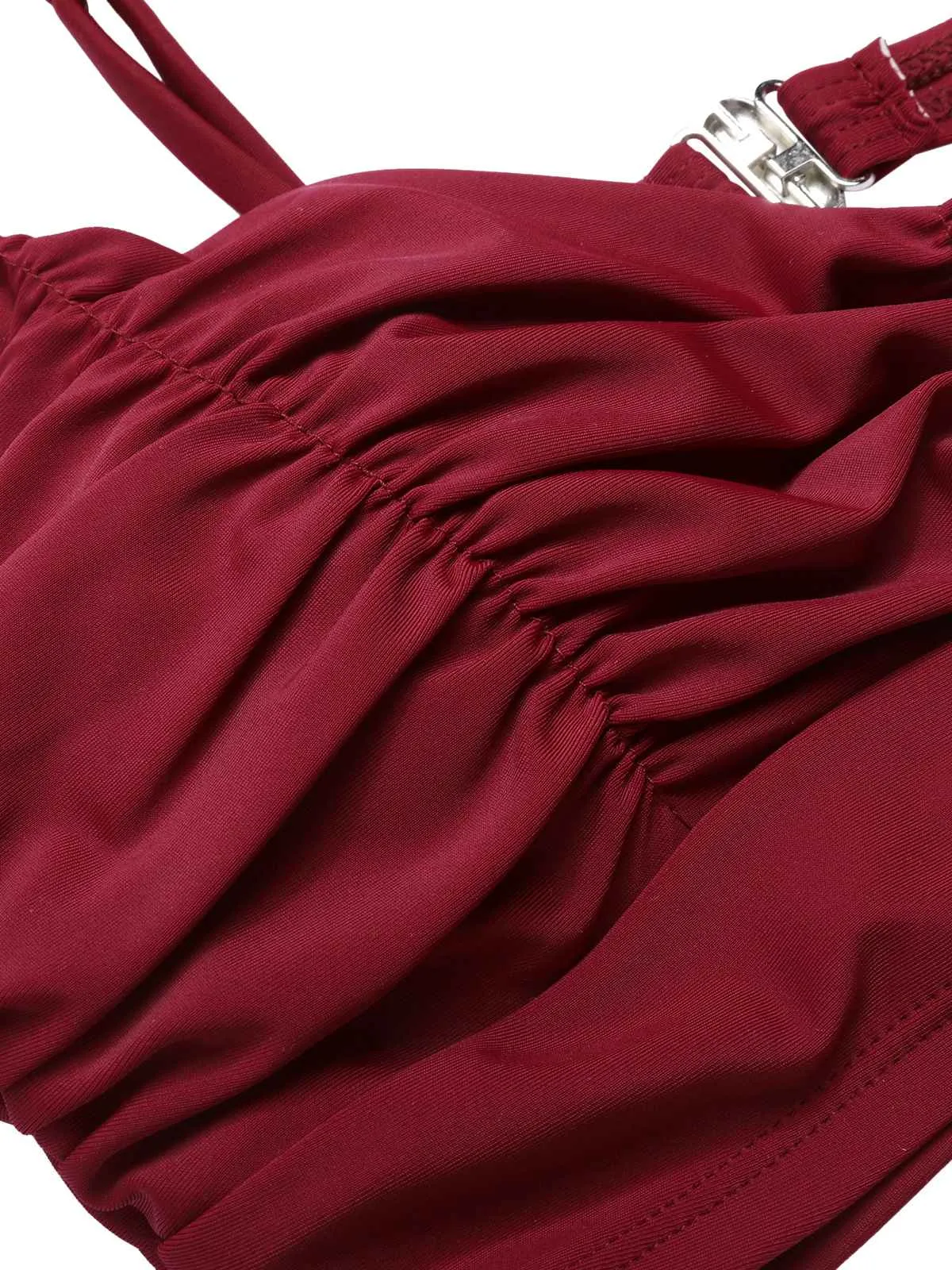 Wine Red 1930s Solid Wrinkle Swimsuit sold by Retro Stage product image thumbnail 4