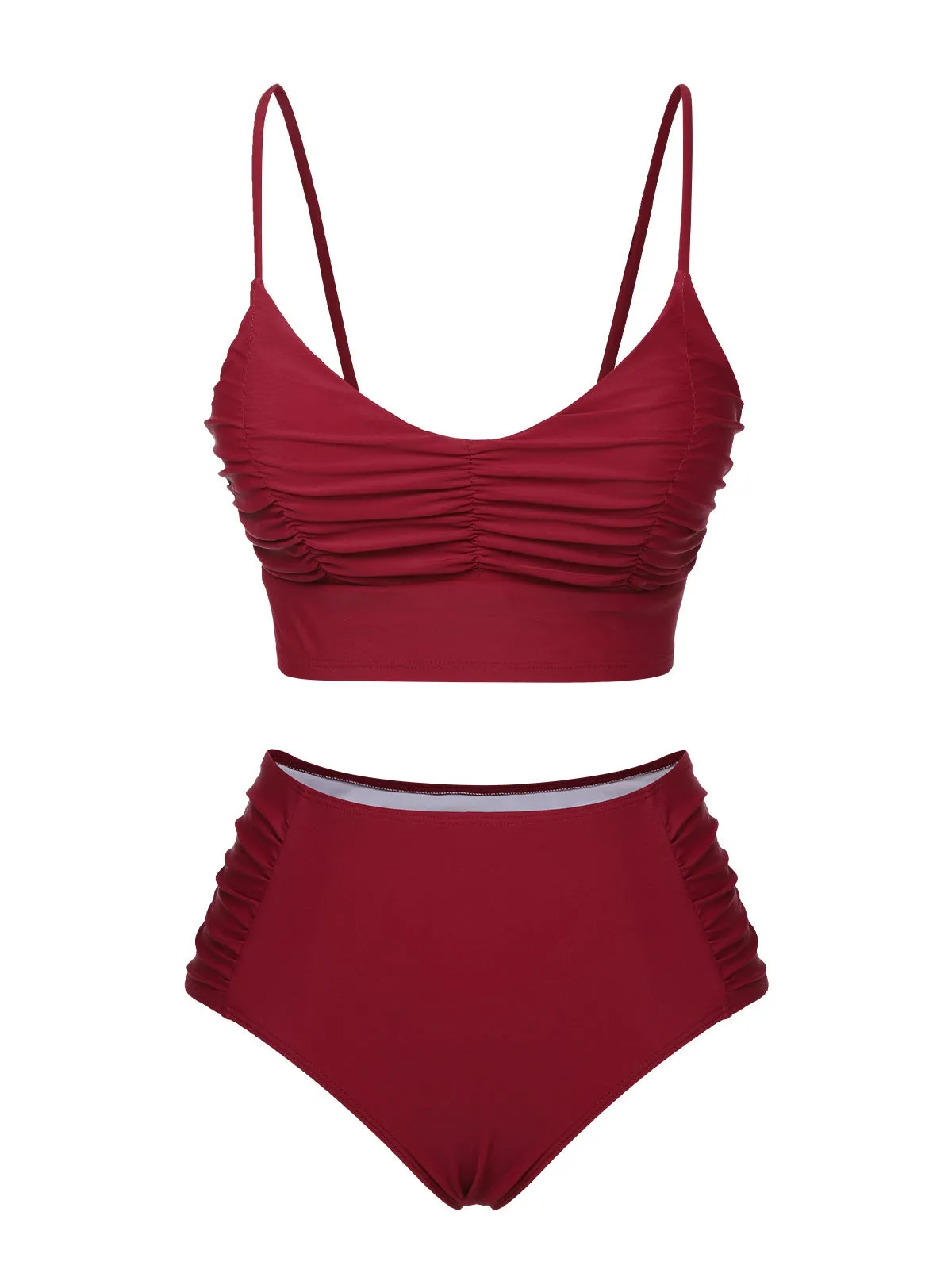 Wine Red 1930s Solid Wrinkle Swimsuit sold by Retro Stage