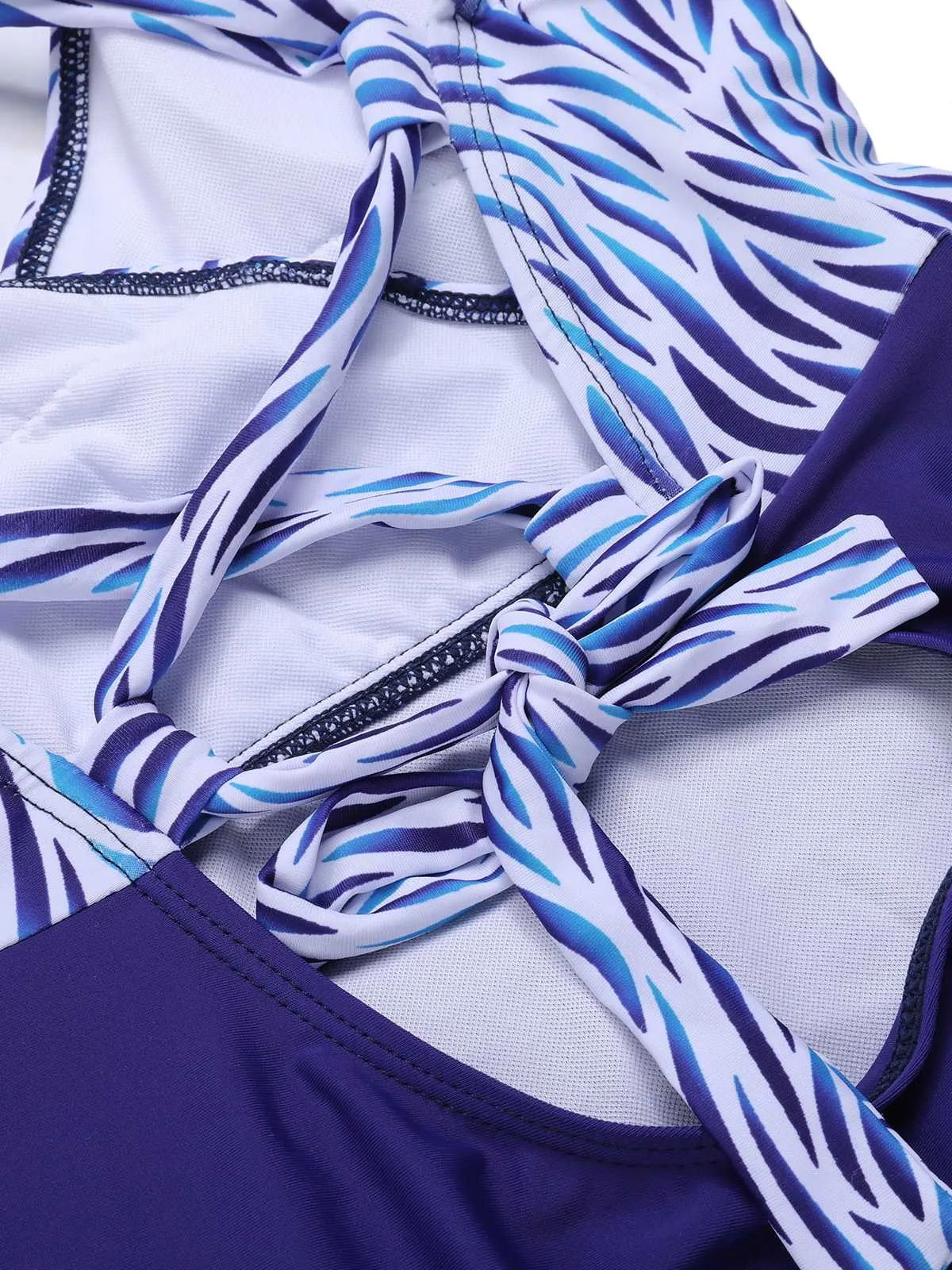 Blue 1930s Strap Stripes Patchwork One-Piece Swimsuit sold by Retro Stage product image thumbnail 4