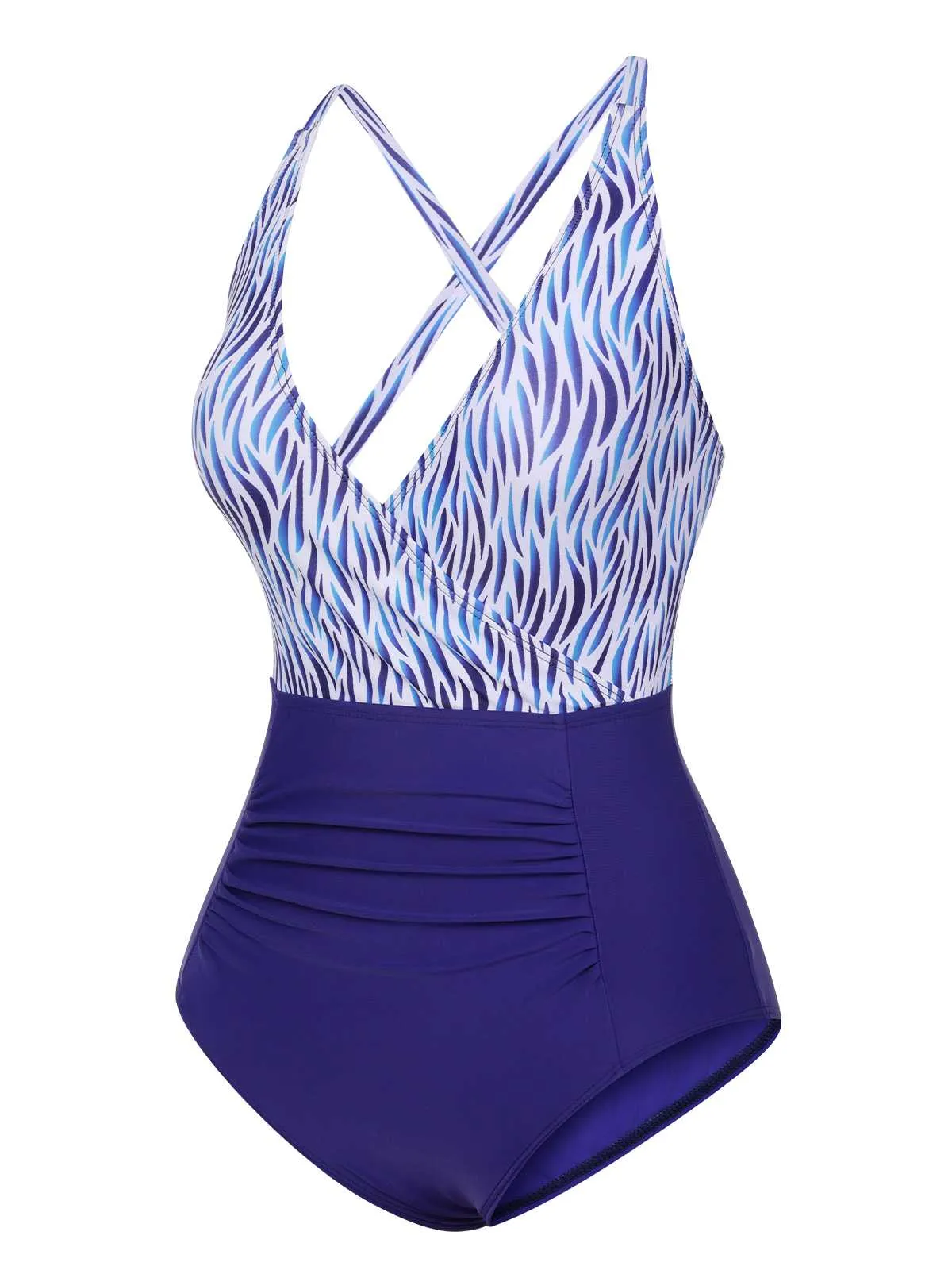 Blue 1930s Strap Stripes Patchwork One-Piece Swimsuit sold by Retro Stage product image thumbnail 2