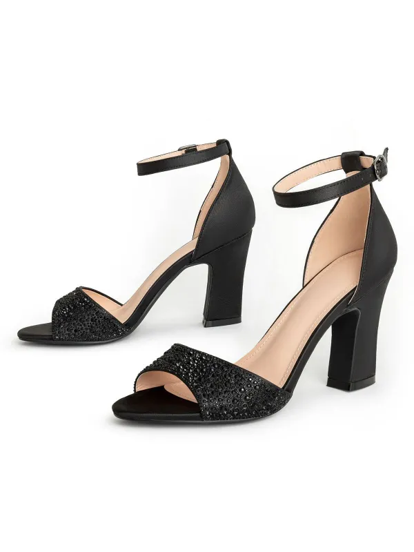 Rhinestone Solid Ankle Strap High Heel Sandals sold by Retro Stage