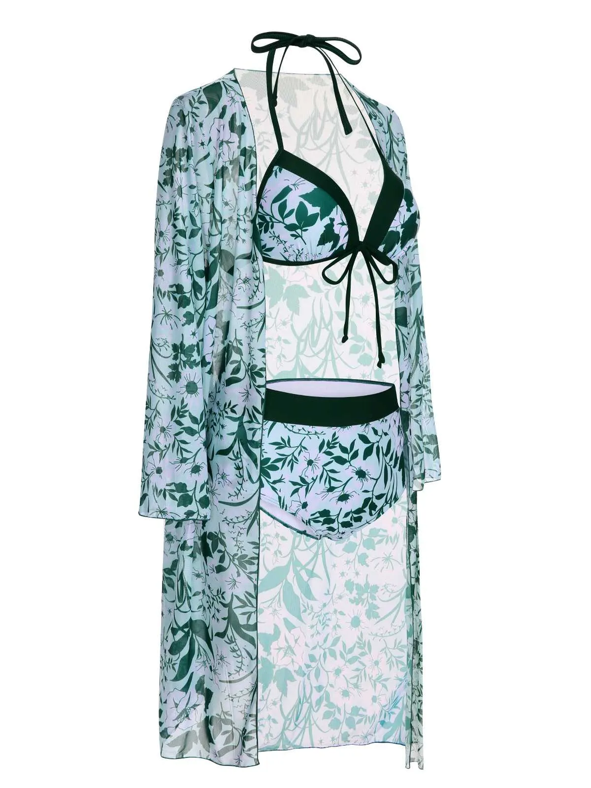 Green 1950s Halter Plants Print Swimsuit & Cover-Up sold by Retro Stage product image thumbnail 2