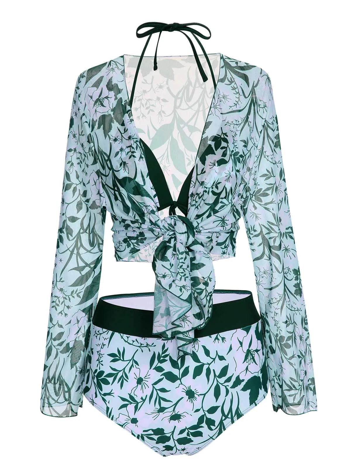 Green 1950s Halter Plants Print Swimsuit & Cover-Up sold by Retro Stage product image thumbnail 4