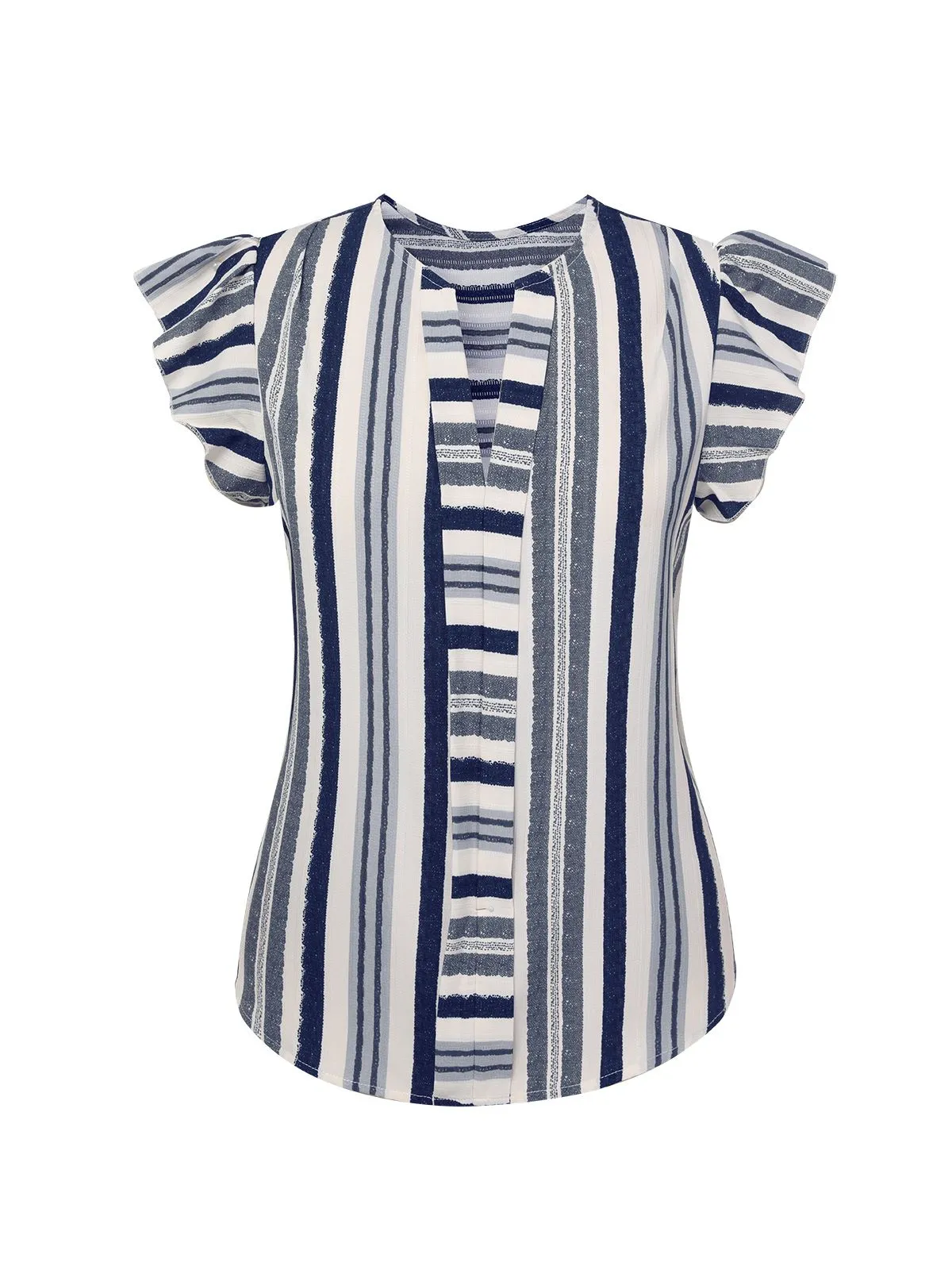 Multicolor 1940s Striped Ruffles V-Neck Cap Blouse sold by Retro Stage