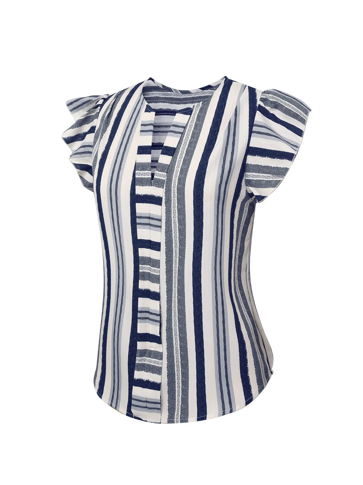 Multicolor 1940s Striped Ruffles V-Neck Cap Blouse sold by Retro Stage product image thumbnail 2