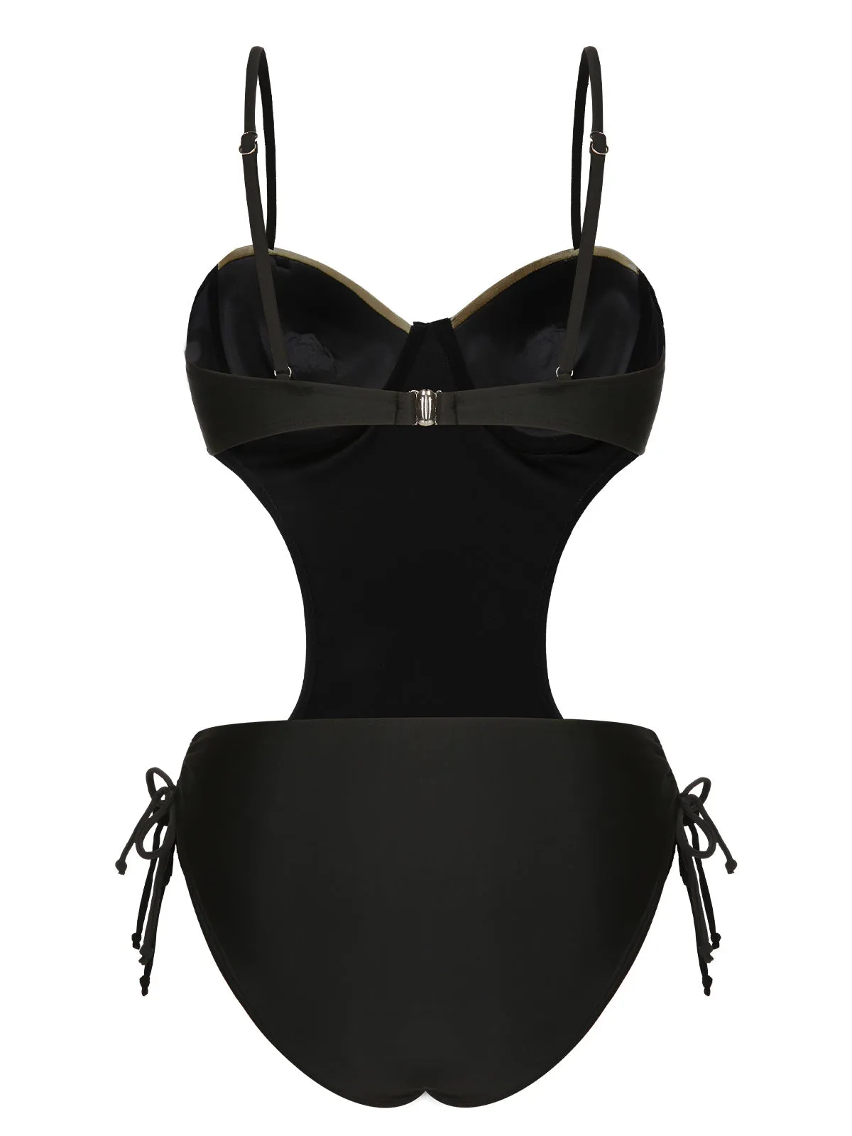 Black 1970s Spaghetti Strap Hollow One-Piece Swimsuit sold by Retro Stage product image thumbnail 3
