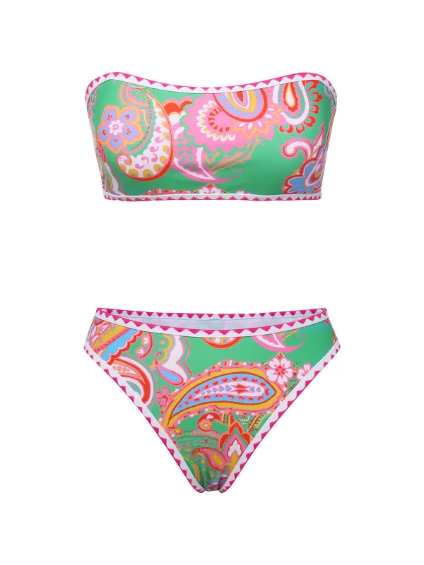 Green 1970s Hippie Print Bandeau Bikini sold by Retro Stage