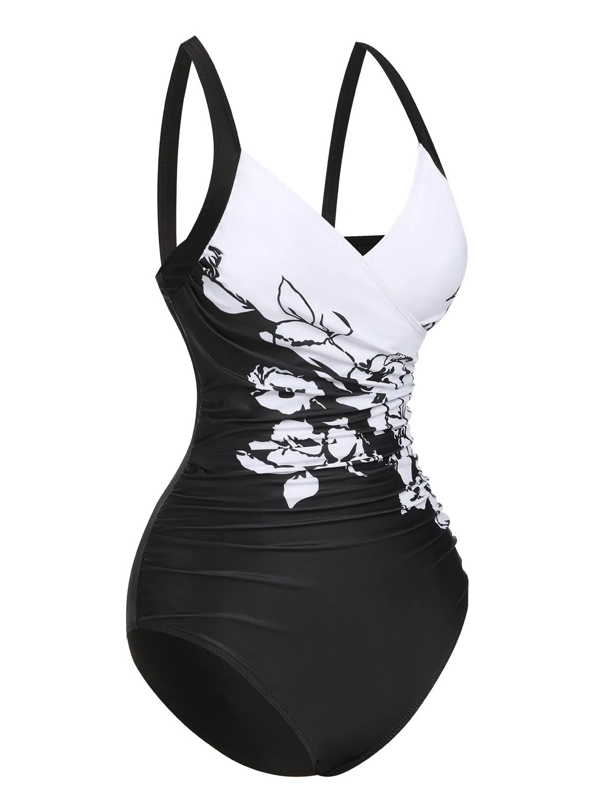 Black 1930s Wide-Straps Flowers Swimsuit sold by Retro Stage product image thumbnail 2