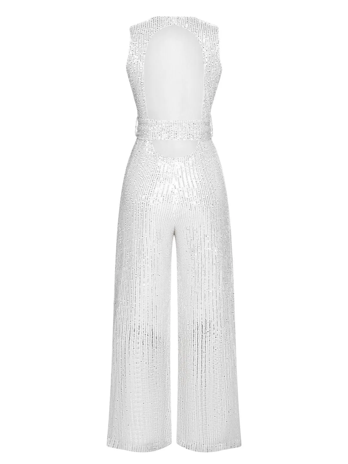 Silver 1930s Solid Sequined Backless Jumpsuit sold by Retro Stage product image thumbnail 3