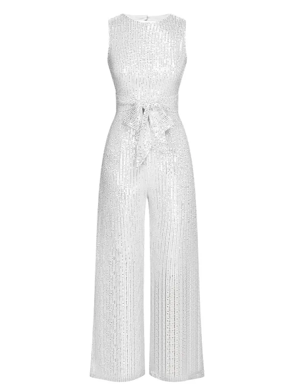 Silver 1930s Solid Sequined Backless Jumpsuit sold by Retro Stage