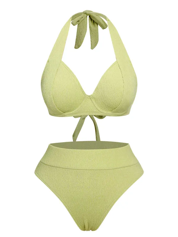 Green 1960s Halter High-Waist Swimsuit sold by Retro Stage