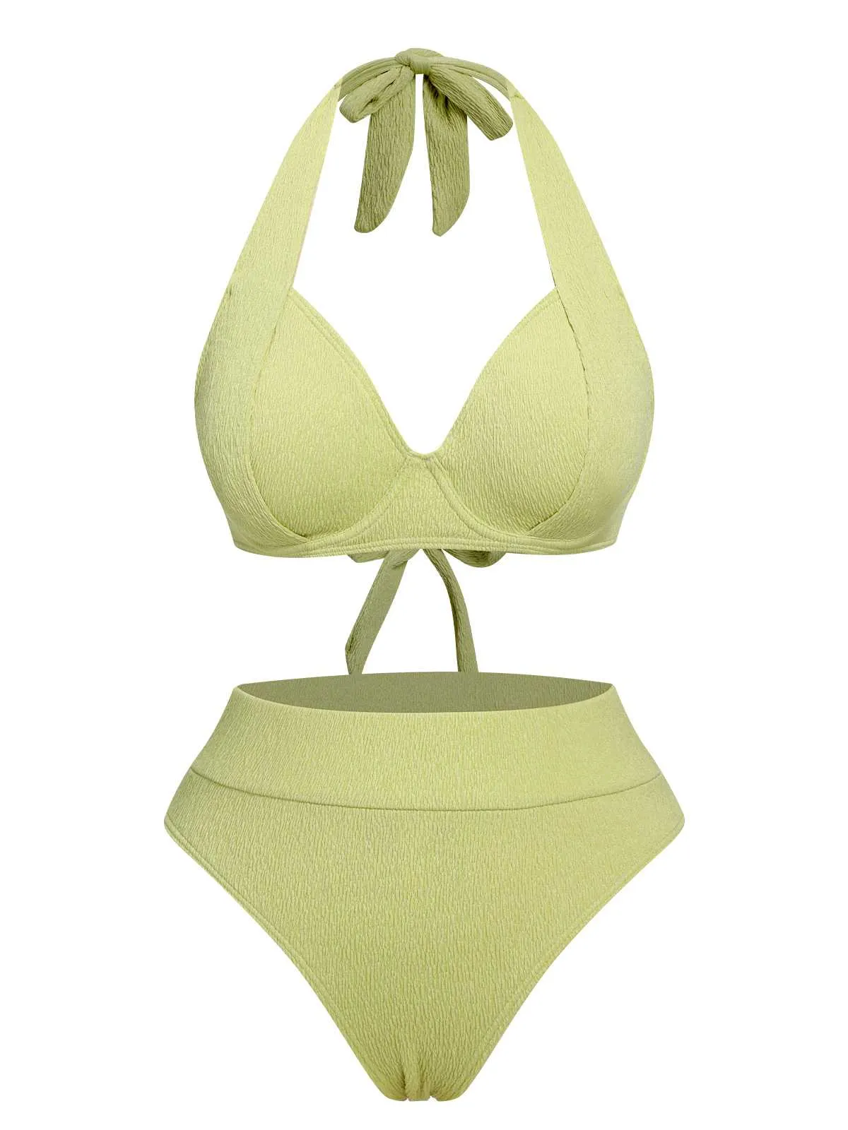 Green 1960s Halter High-Waist Swimsuit sold by Retro Stage