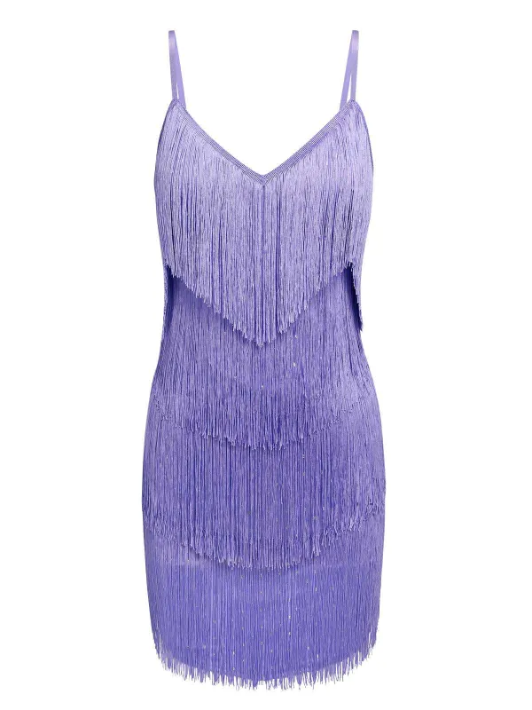 Purple 1960s Spaghetti Strap Fringe Dress sold by Retro Stage