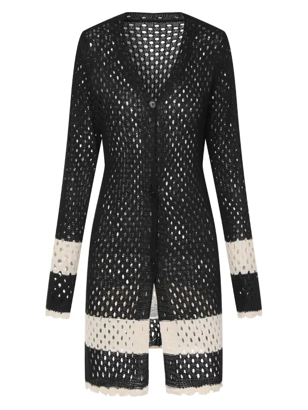 Black 1950s Solid Boho Style Hollow Cover Up sold by Retro Stage