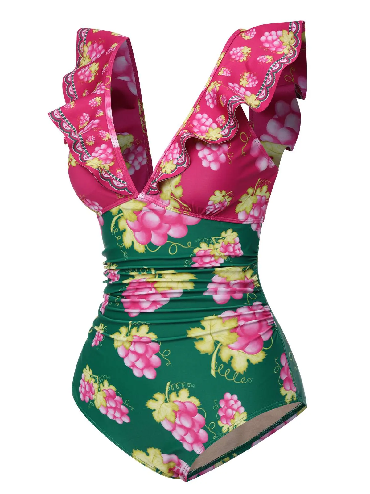 Retro 1950s Grape V-Neck Ruffle Sleeves Swimsuit sold by Retro Stage product image thumbnail 3