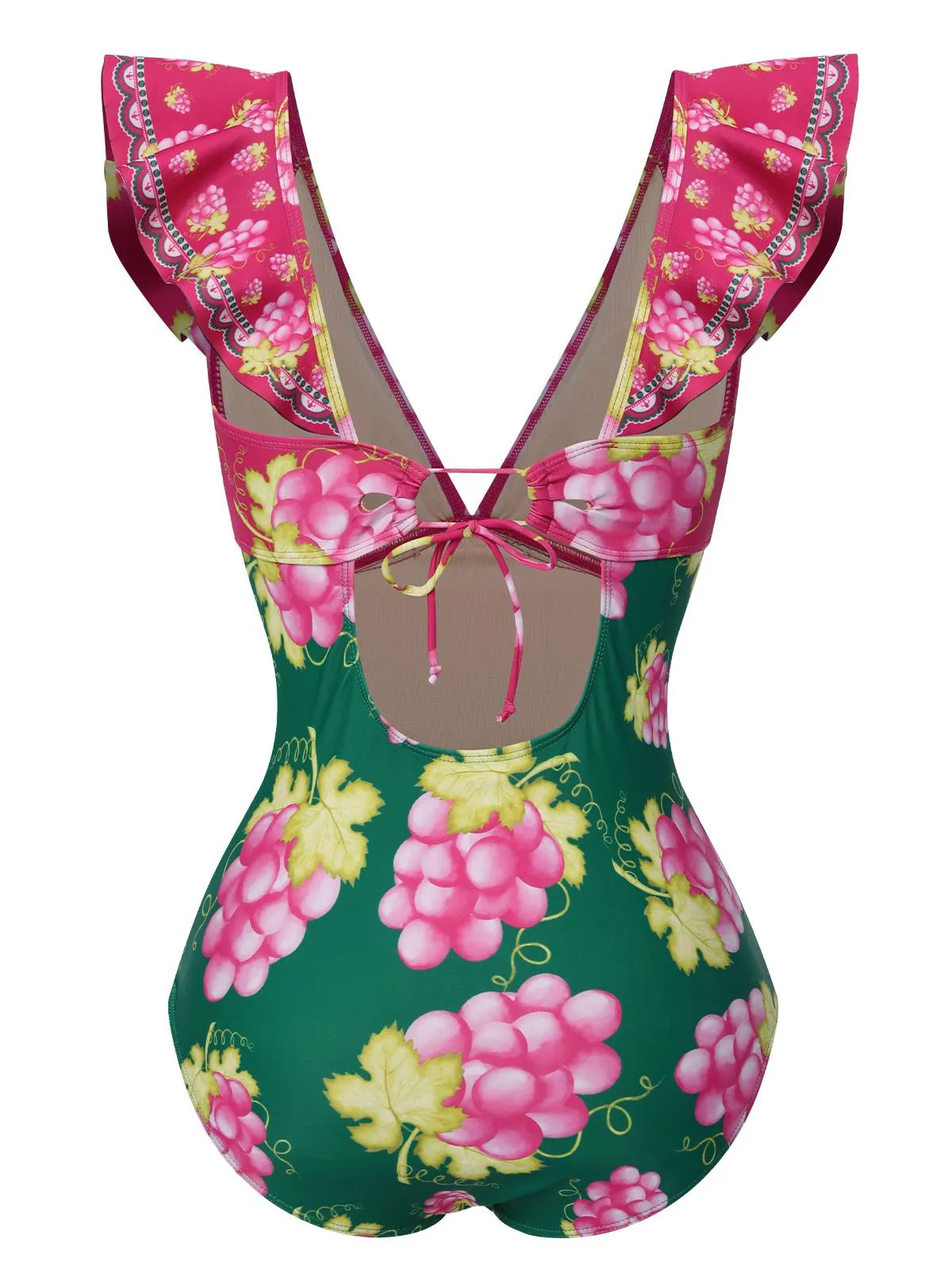 Retro 1950s Grape V-Neck Ruffle Sleeves Swimsuit sold by Retro Stage product image thumbnail 2