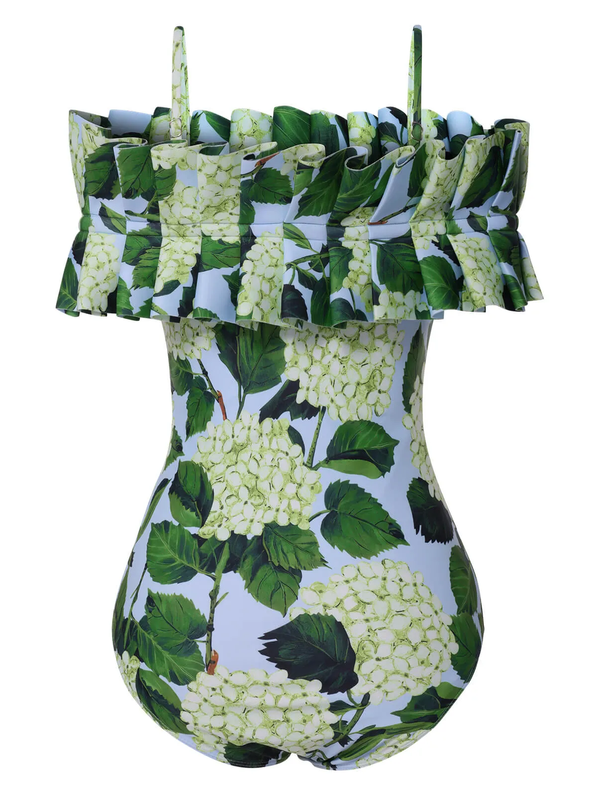 Green 1950s Hydrangea Floral Cold-Shoulder Swimsuit sold by Retro Stage product image thumbnail 3