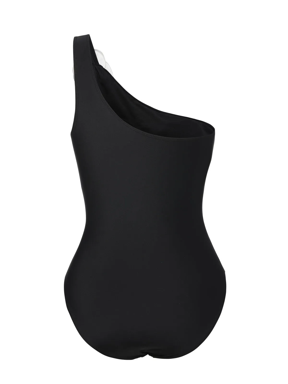 Black 1970s 3D Flower One-Shoulder Swimsuit sold by Retro Stage product image thumbnail 3