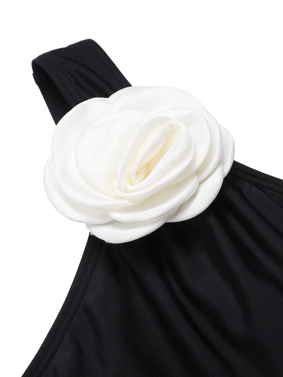 Black 1970s 3D Flower One-Shoulder Swimsuit sold by Retro Stage product image thumbnail 4