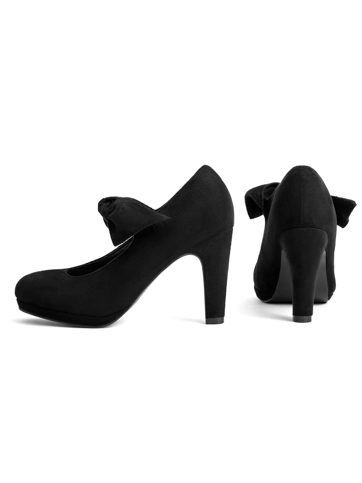 Black Solid Flannelette Bow High Heel Shoes sold by Retro Stage product image thumbnail 2