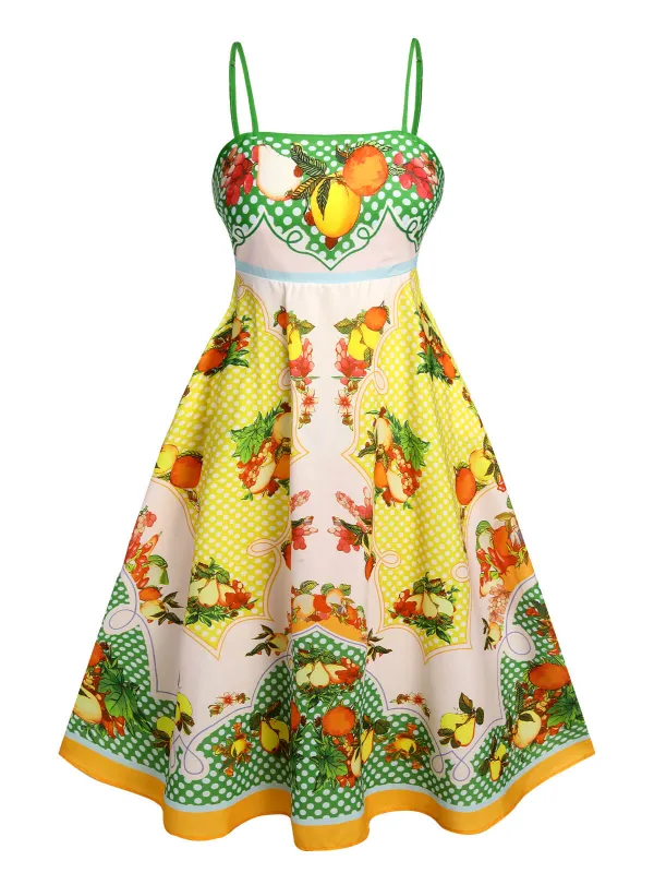 Multicolor 1940s Lemonis Print Midi Dress sold by Retro Stage