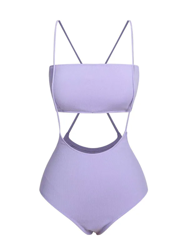 Purple 1950s Spaghetti Strap Bandeau Swimsuit sold by Retro Stage