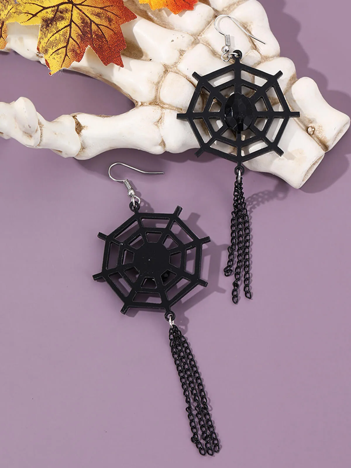 Vintage Black Spider Web Dangle Earrings sold by Retro Stage product image thumbnail 2