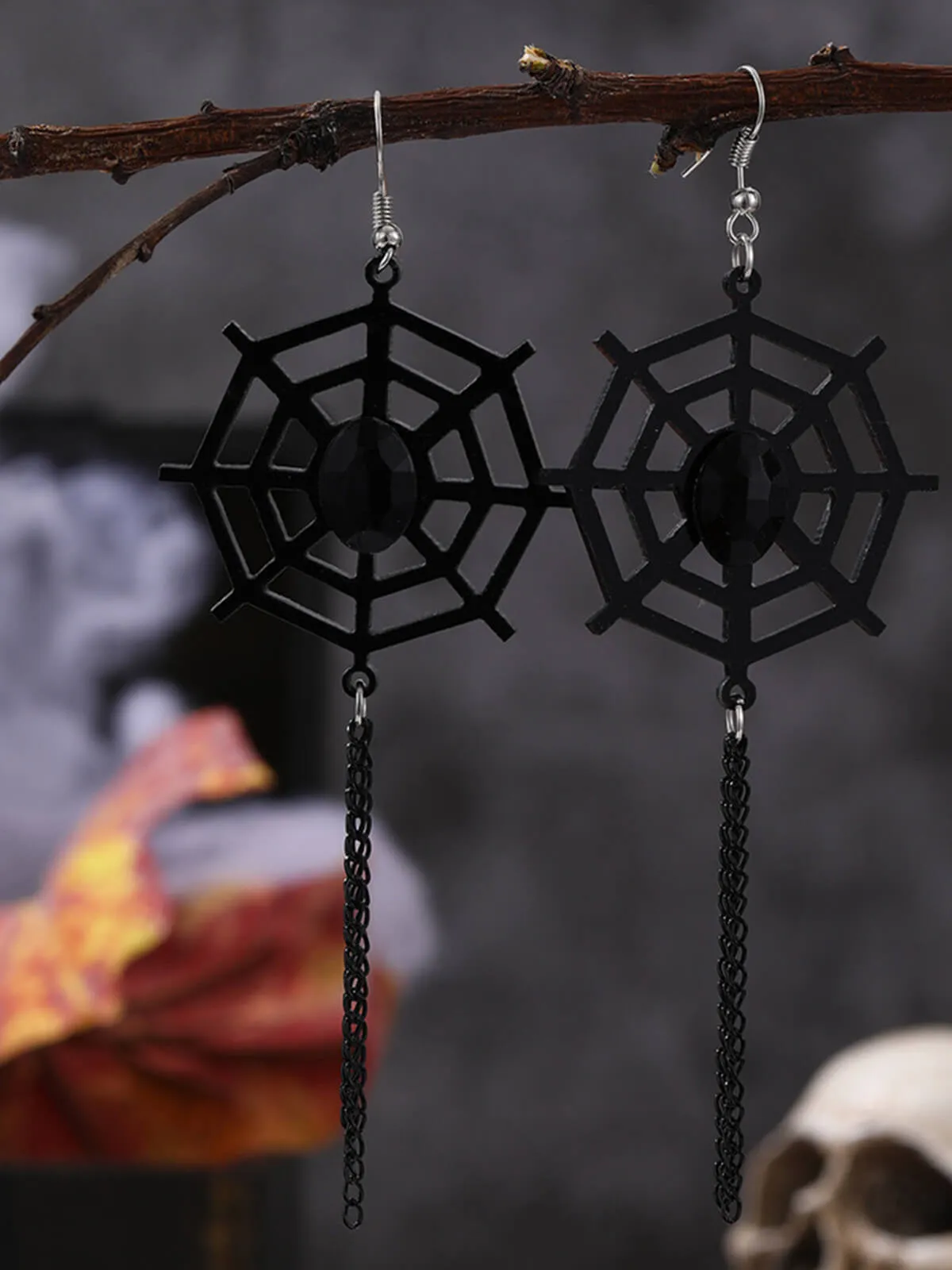Vintage Black Spider Web Dangle Earrings sold by Retro Stage product image thumbnail 3