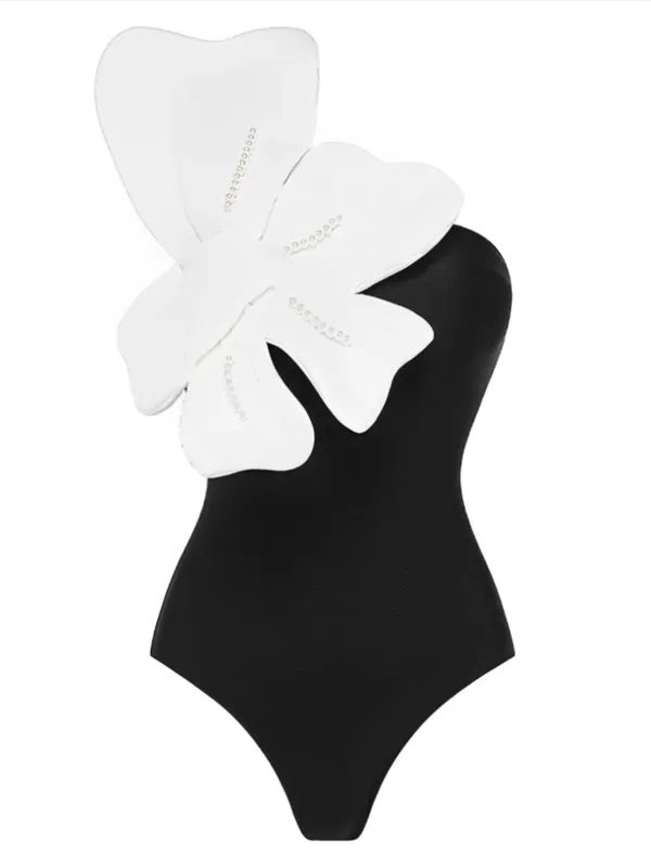 Black 1930s 3D Pearl Floral One-Piece Swimsuit sold by Retro Stage