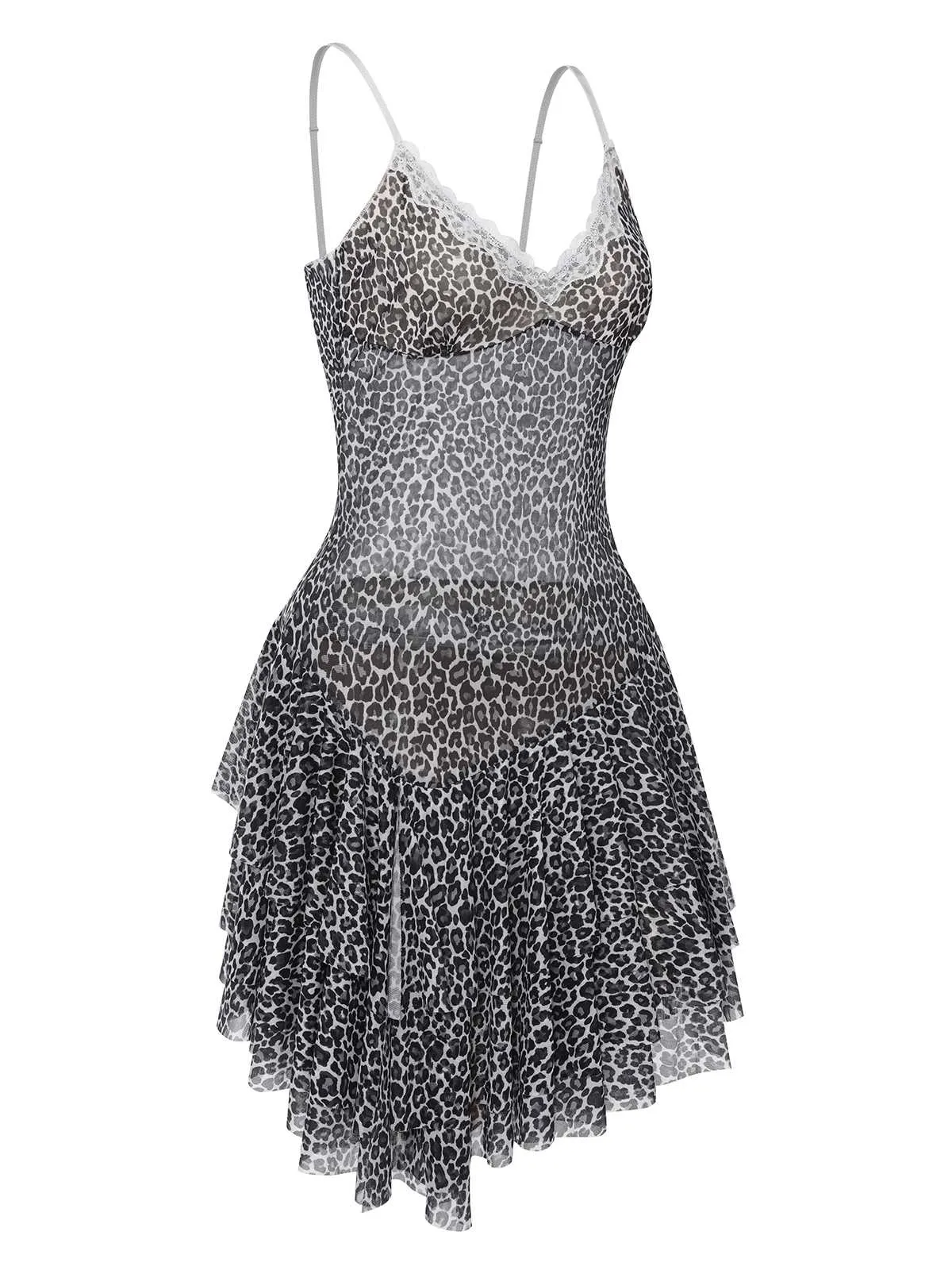 Dark Gray 1960s Spaghetti Strap Lace Leopard Dress sold by Retro Stage product image thumbnail 2