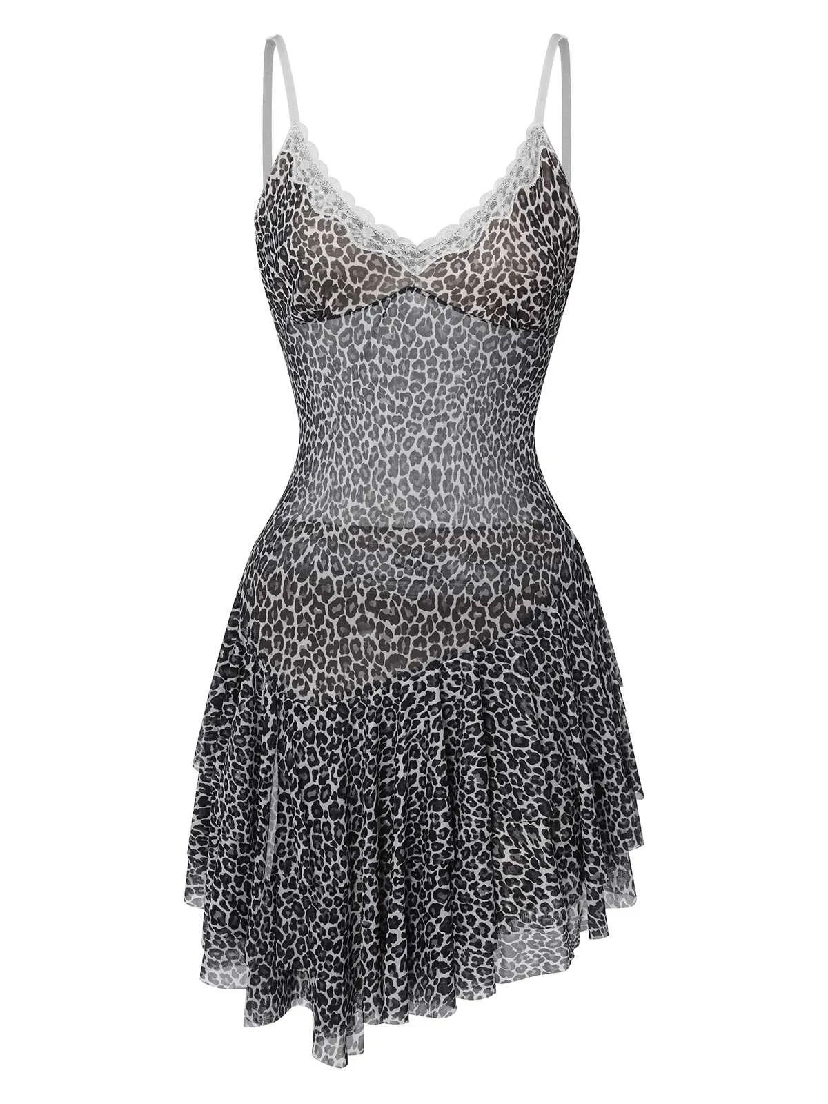 Dark Gray 1960s Spaghetti Strap Lace Leopard Dress sold by Retro Stage