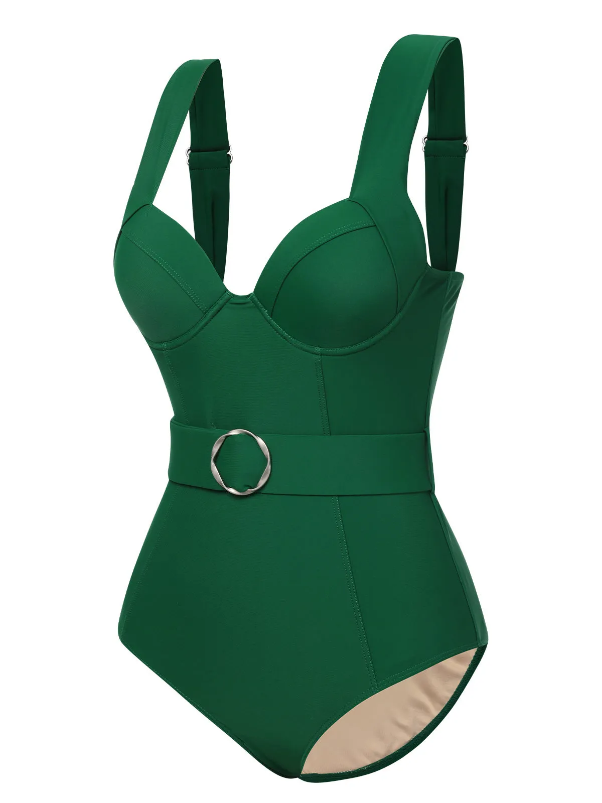 Green 1930s Solid Belt Backless Swimsuit sold by Retro Stage product image thumbnail 2
