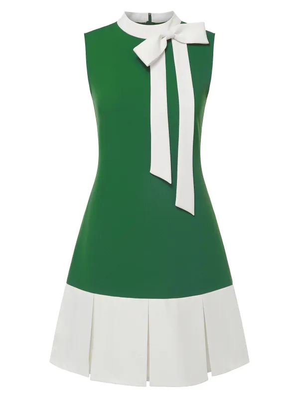 Green 1960s Crew Bowknot Sleeveless Dress sold by Retro Stage