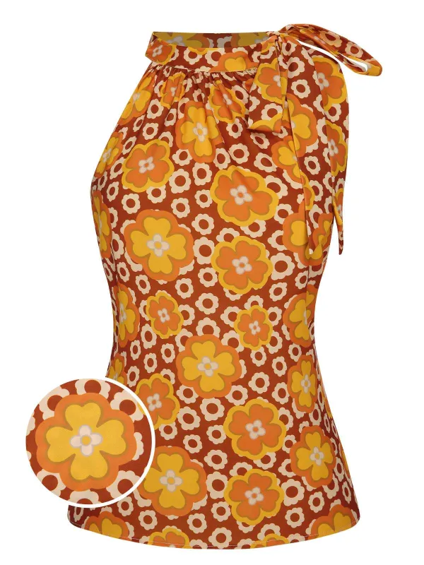 1960s Tie Neck Floral Sleeveless Top sold by Retro Stage