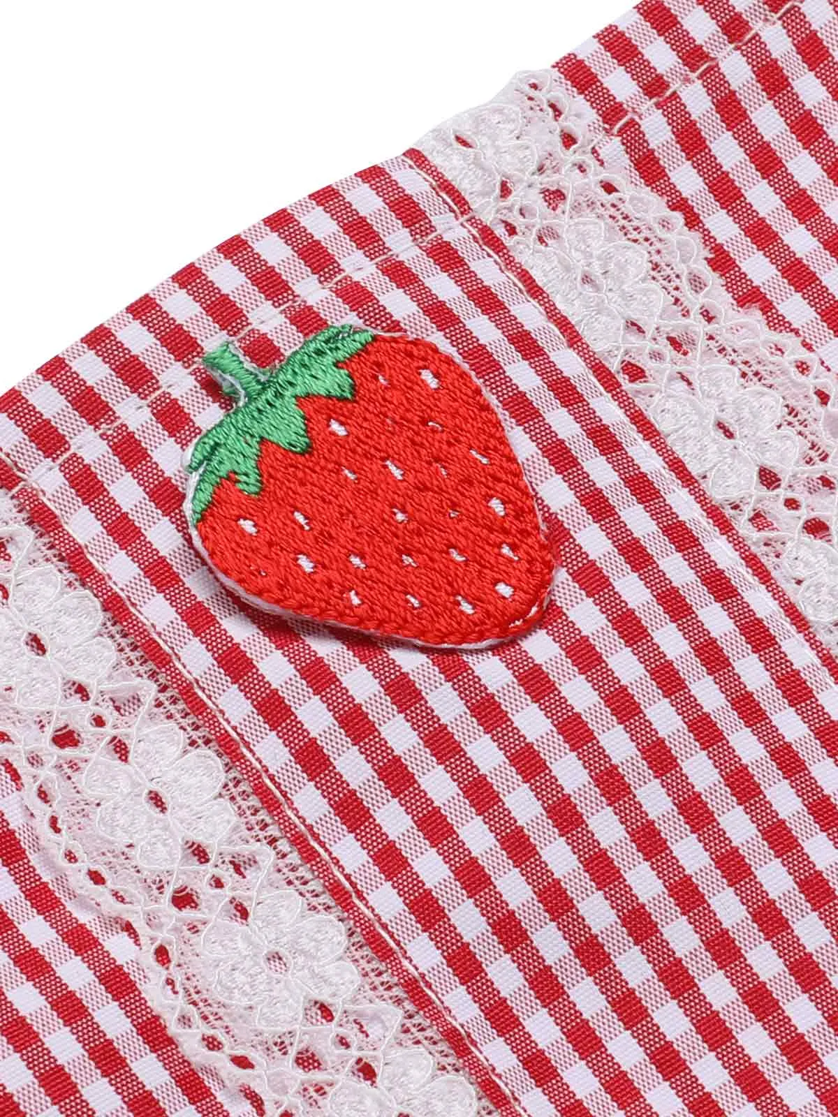 Red 1950s Strawberry Plaid Suspender Romper sold by Retro Stage product image thumbnail 5