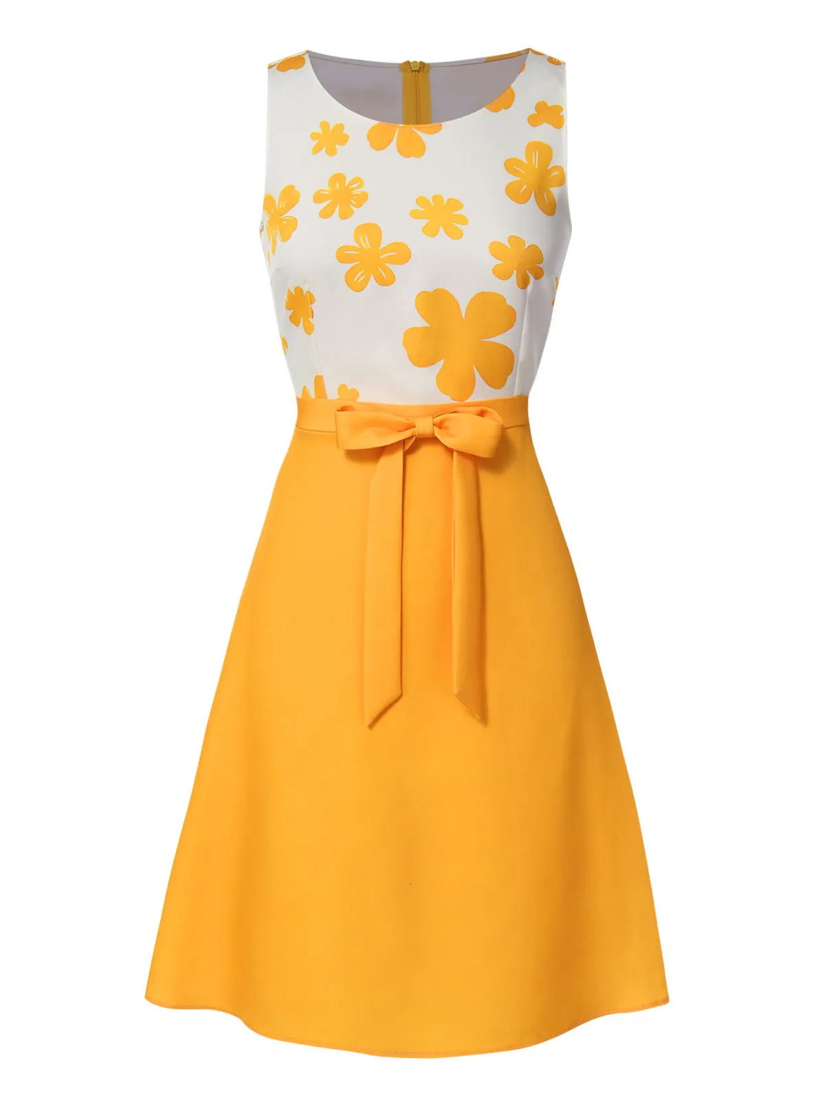Yellow 1960s Floral Bow Sleeveless Dress sold by Retro Stage product image thumbnail 2