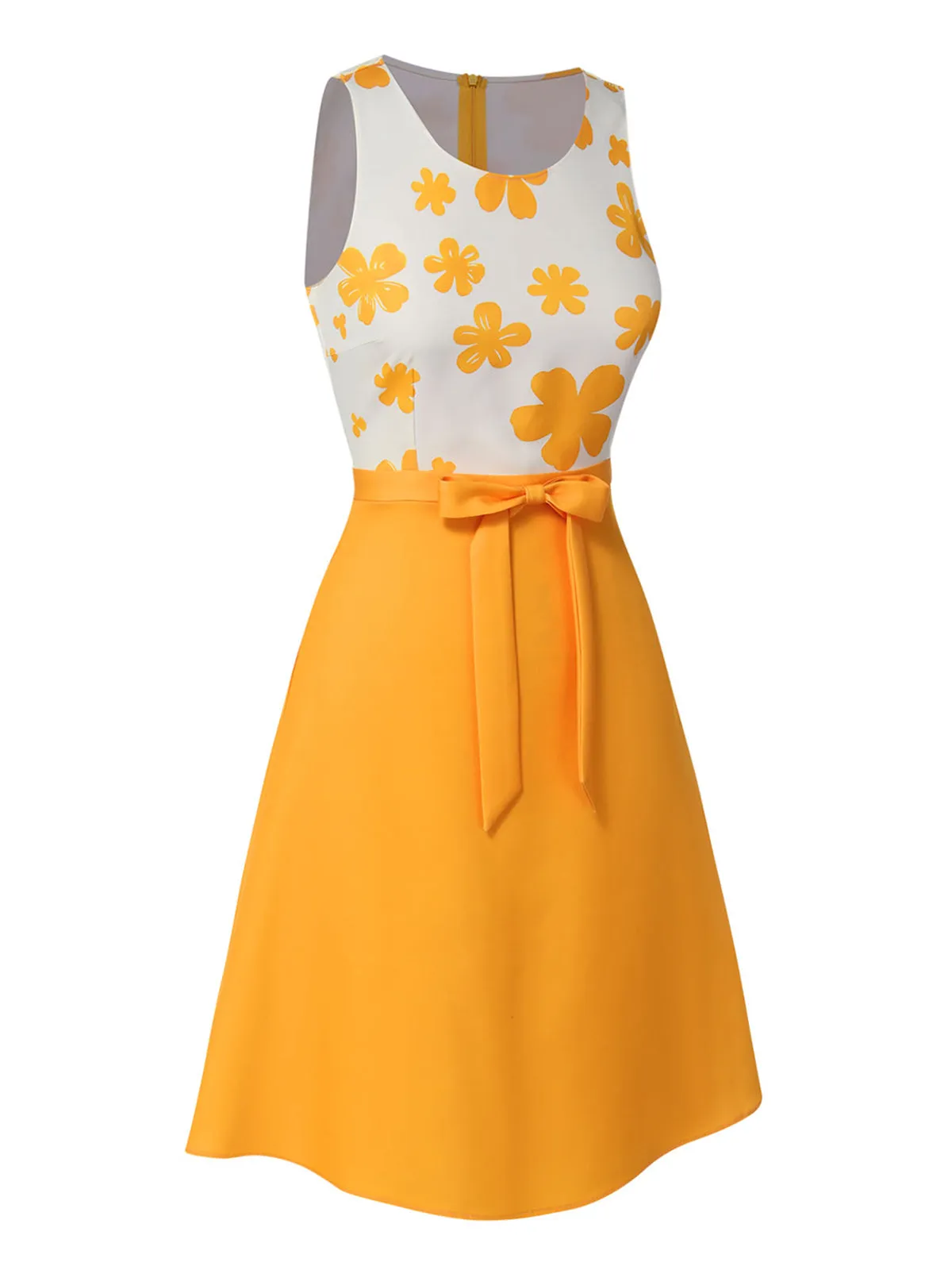 Yellow 1960s Floral Bow Sleeveless Dress sold by Retro Stage product image thumbnail 4