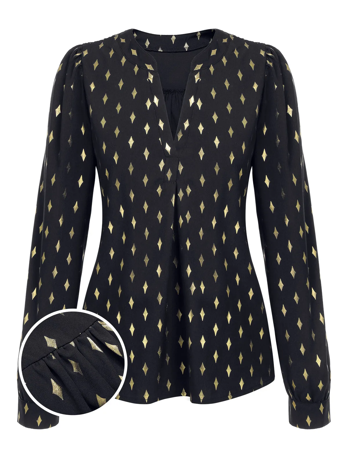 1940s Foil Stamping Stars V-Neck Blouse sold by Retro Stage