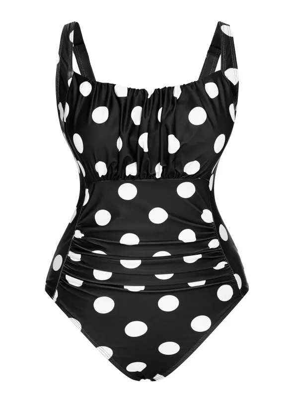 1940s Polka Dots Wrinkle Strap Swimsuit sold by Retro Stage