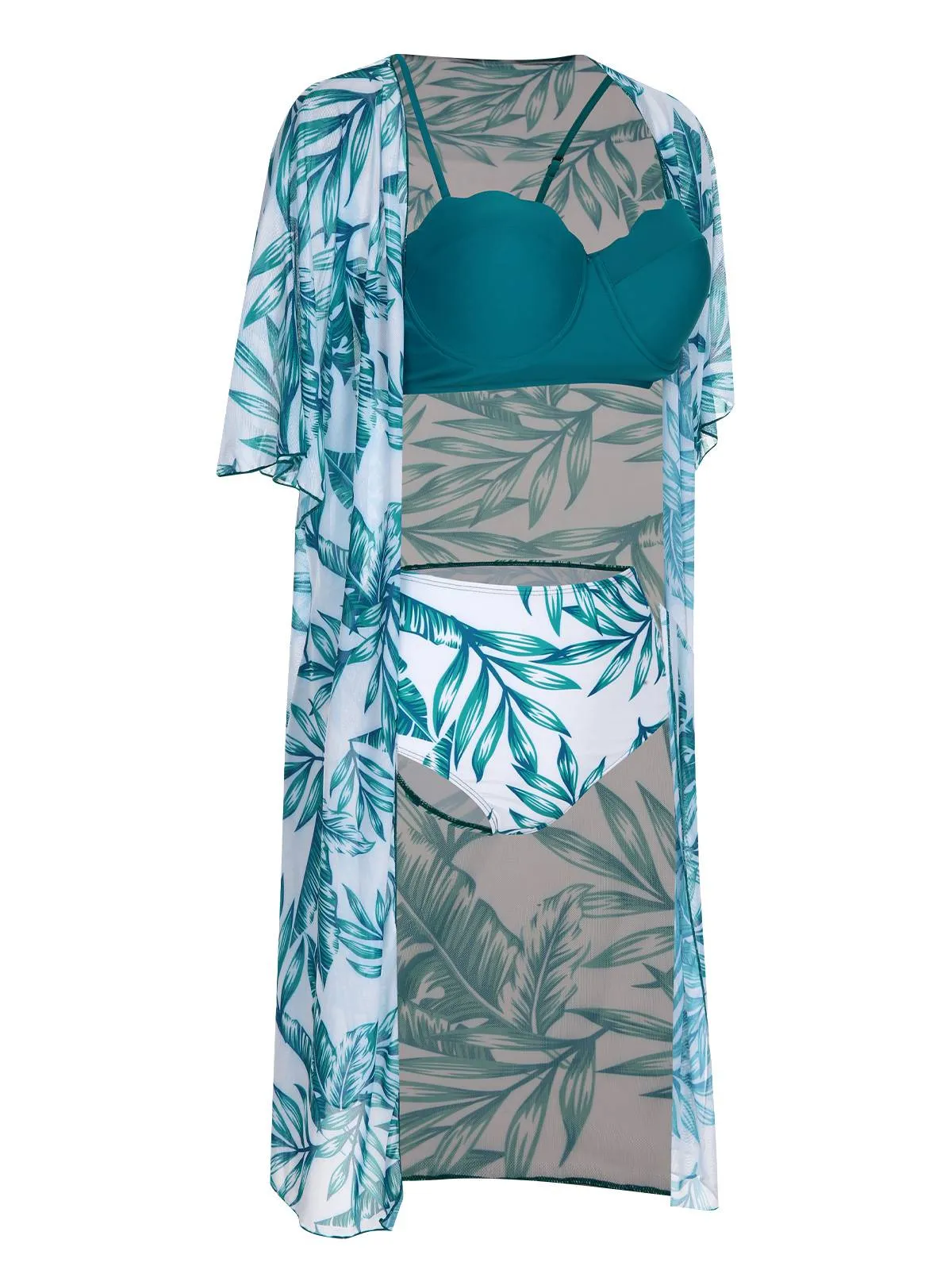 3PCS Green 1950s Ceramics Plant Prints Swimsuit & Cover-Up sold by Retro Stage product image thumbnail 3