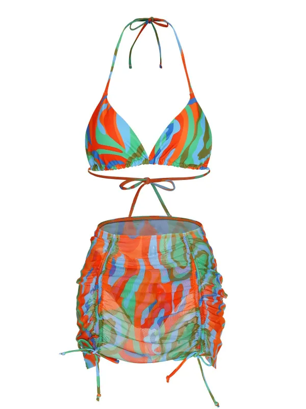 1970s Colorful Swimsuit & Drawstring Skirt Cover Up sold by Retro Stage