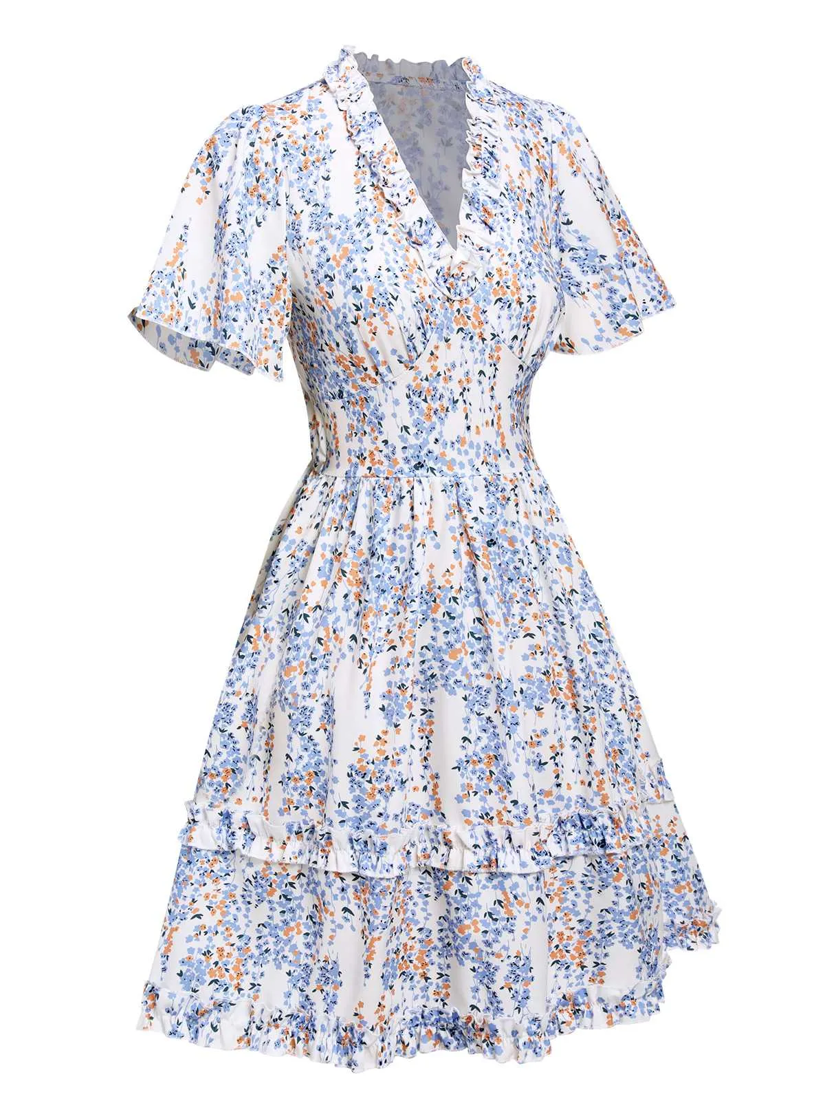 1970s V-Neck Ditsy Floral Wrinkle Dress sold by Retro Stage product image thumbnail 2
