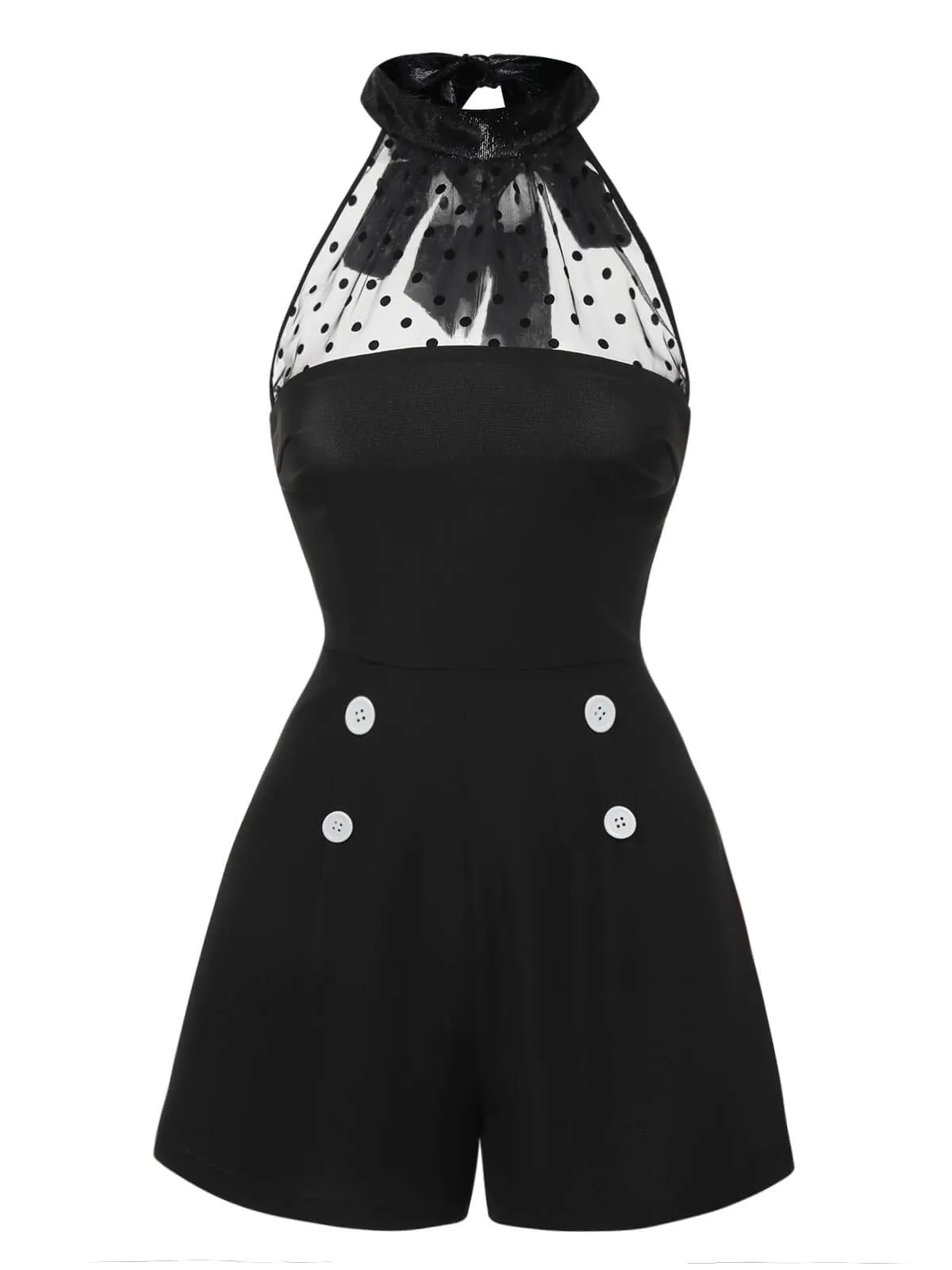 Black 1950s Polka Dots Sheer Neck Romper sold by Retro Stage product image thumbnail 2