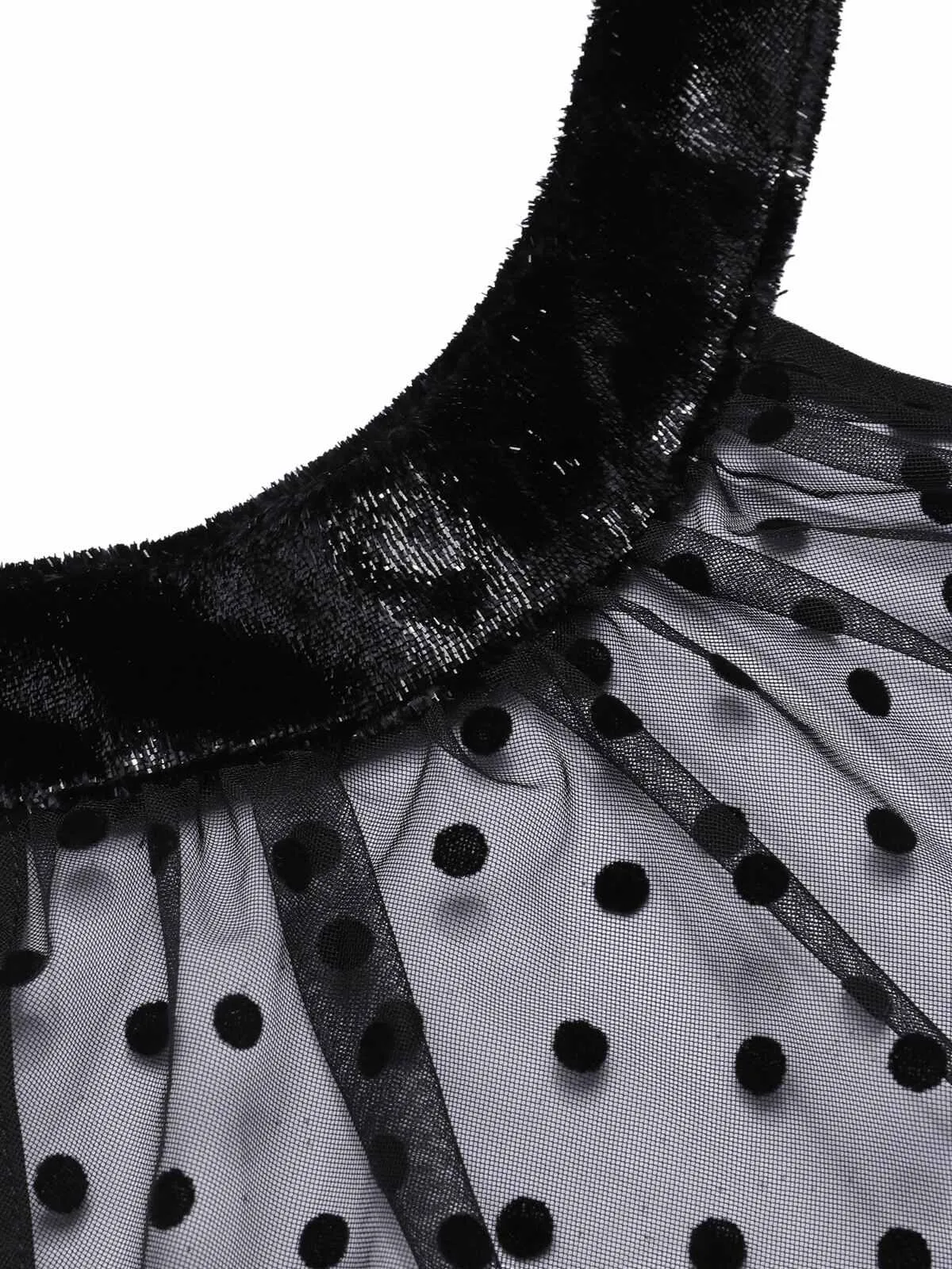 Black 1950s Polka Dots Sheer Neck Romper sold by Retro Stage product image thumbnail 5